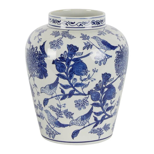 Blue White Sienne Floral Bird Ginger Jar
