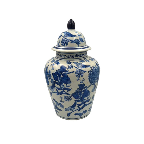 Blue White Sienne Floral Bird Ginger Jar