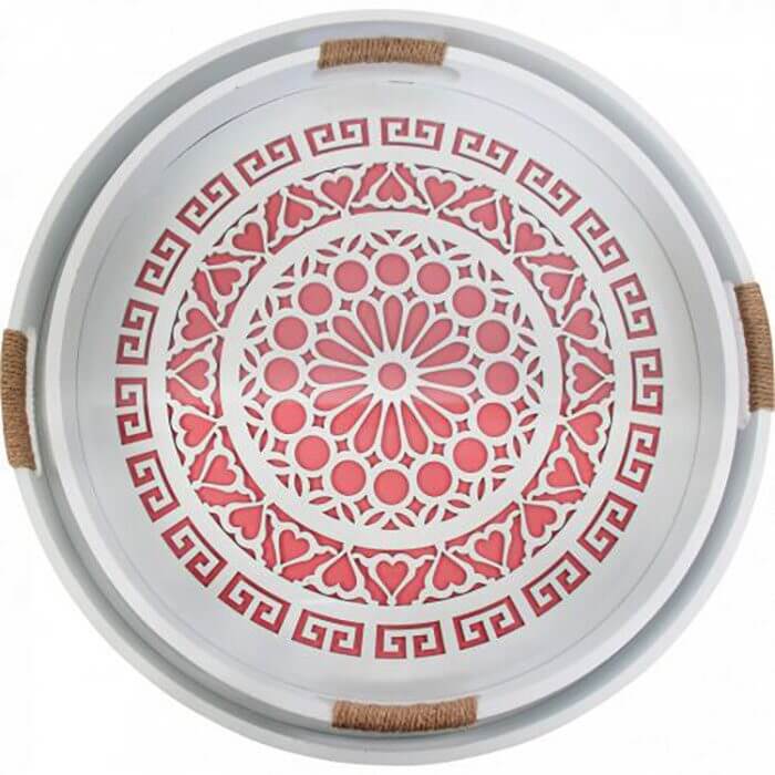 Blush Wood Style Round Serving Tray Set