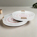 Blush Wood Style Round Serving Tray Set