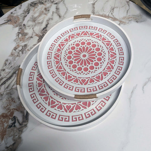 Blush Wood Style Round Serving Tray Set