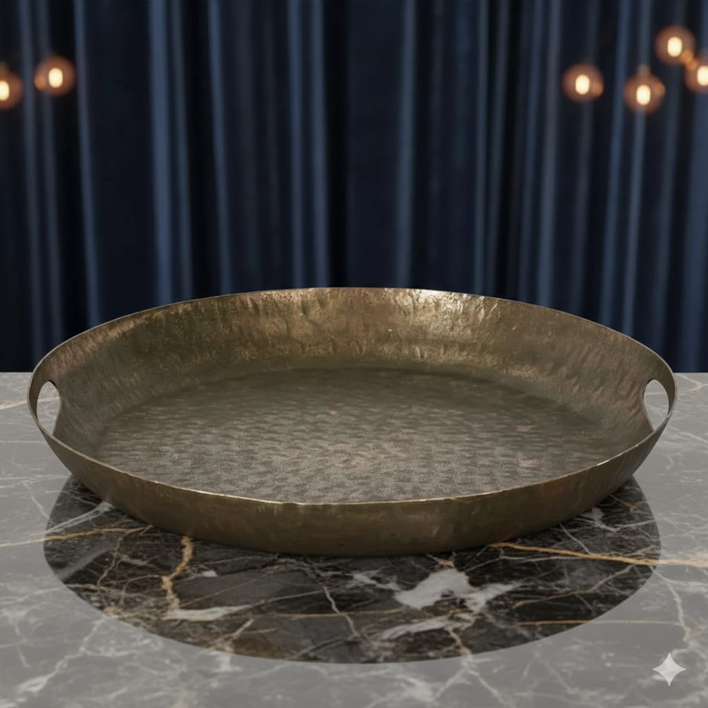 Bobbi Hammered Silver Round Serving Tray