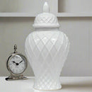 Bromley Diamond Pattern White Ceramic Jar