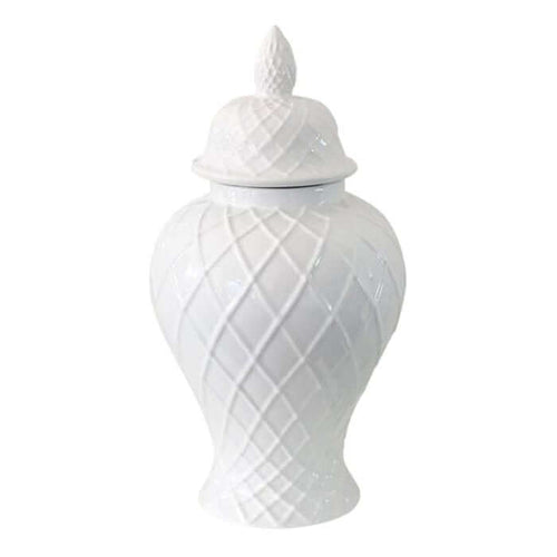 Bromley Diamond Pattern White Ceramic Jar