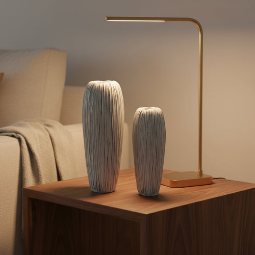 Brown Polyresin Linear Textured Vase Set