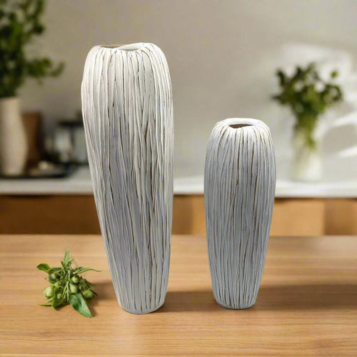 Brown Polyresin Linear Textured Vase Set