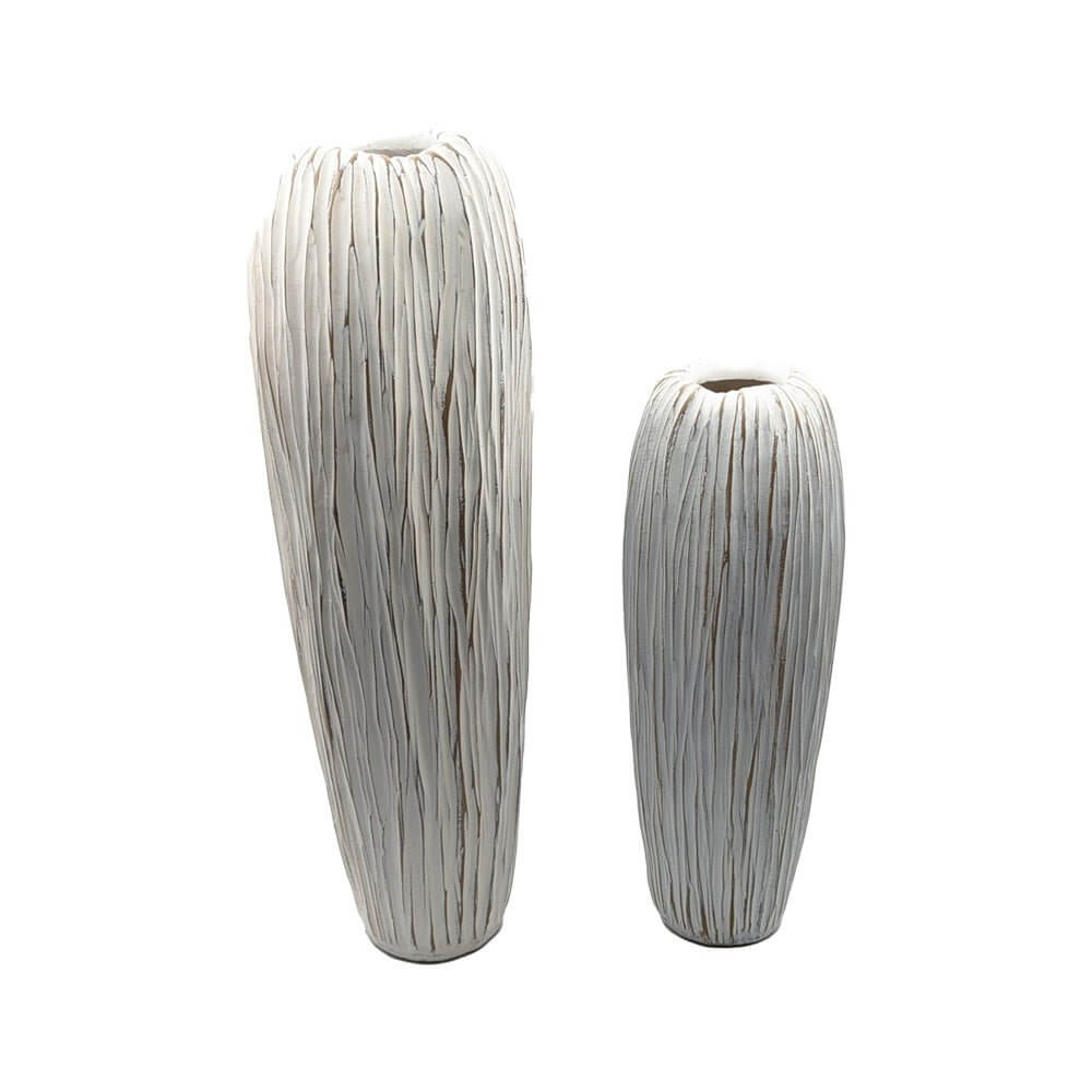 Brown Polyresin Linear Textured Vase Set