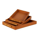 Cashel Wood & Tan Leather Serving Tray Set