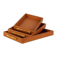 Cashel Wood & Tan Leather Serving Tray Set