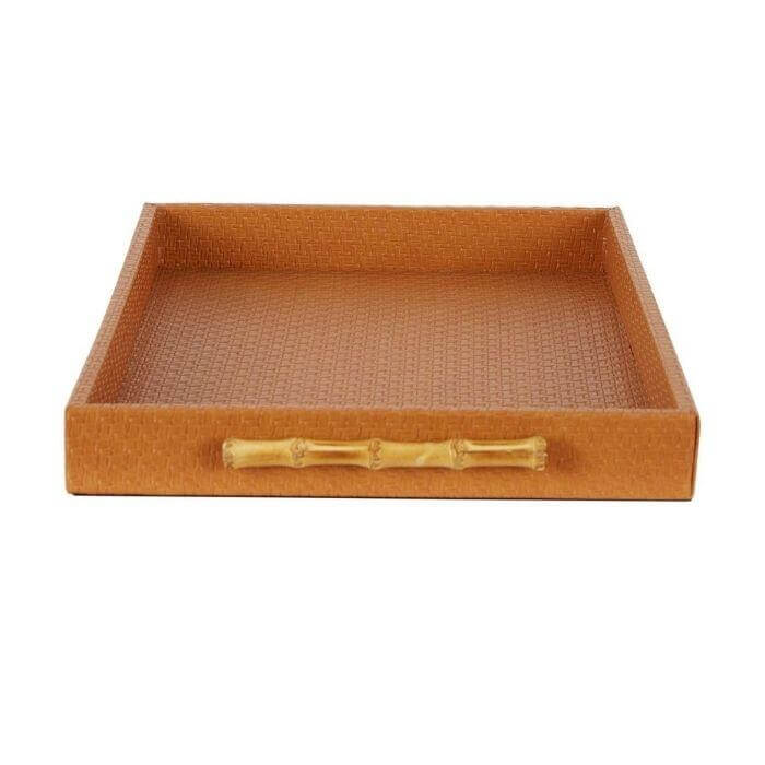Cashel Wood & Tan Leather Serving Tray Set