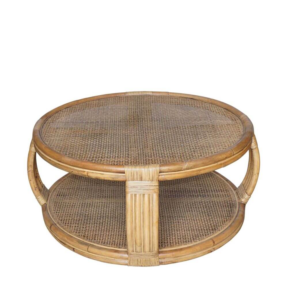 Cayman Rattan Glass Round Coffee Table 100cm