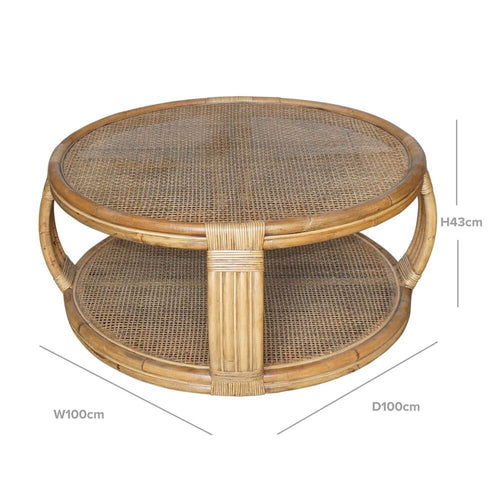 Cayman Rattan Glass Round Coffee Table 100cm