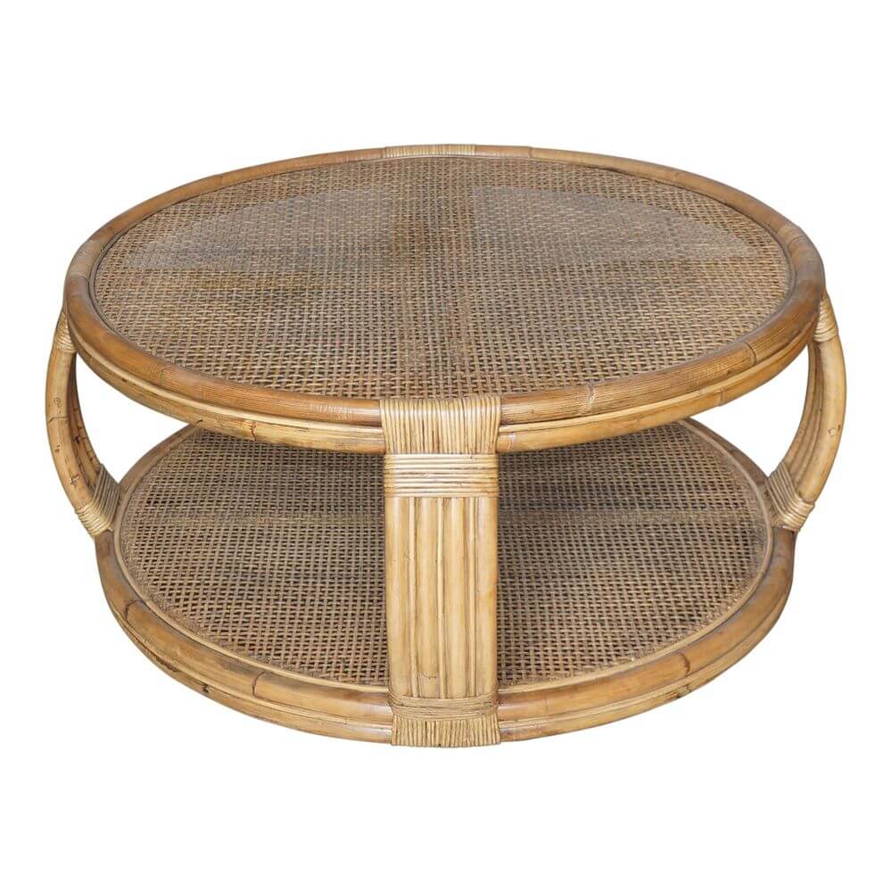 Cayman Rattan Glass Round Coffee Table 100cm