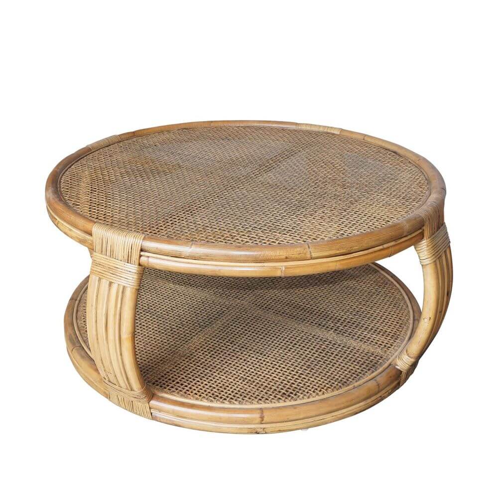 Cayman Rattan Glass Round Coffee Table 100cm