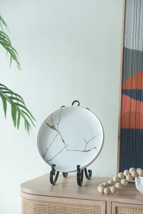 Ceramic Round Plate Wabi-Sabi Large Plate White/Gold