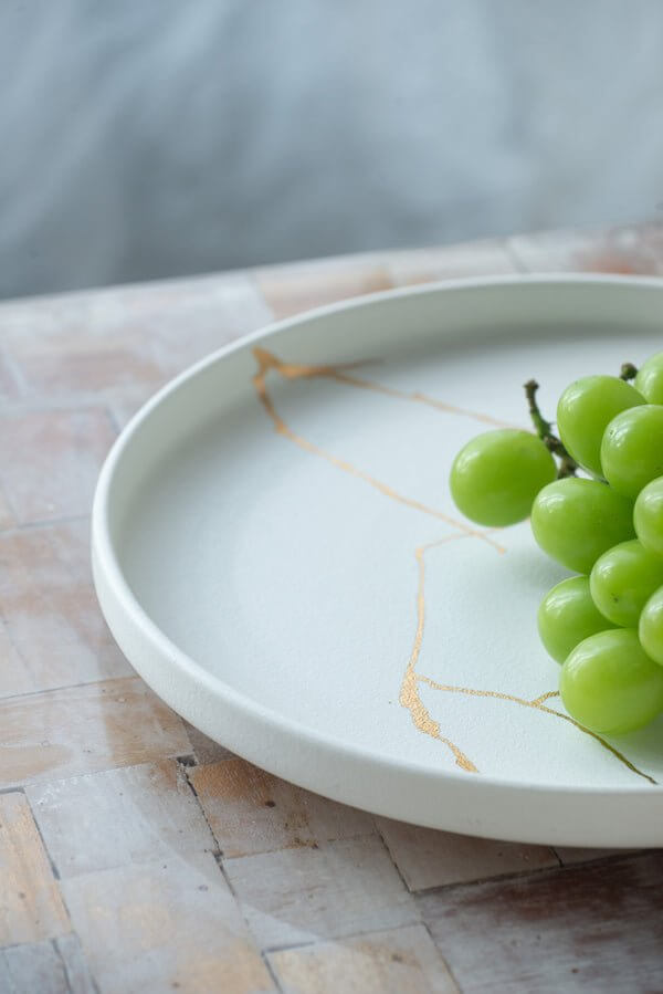 Ceramic Round Plate Wabi-Sabi Large Plate White/Gold