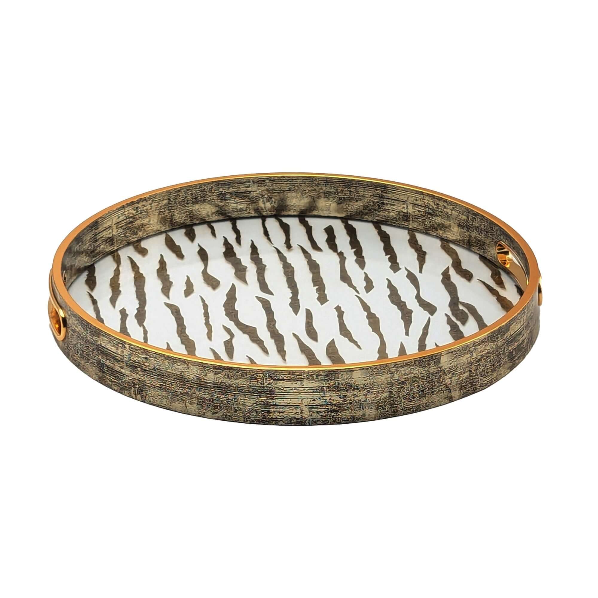 Champagne Gold Glass & Wood Tray Set