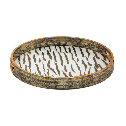 Champagne Gold Glass & Wood Tray Set