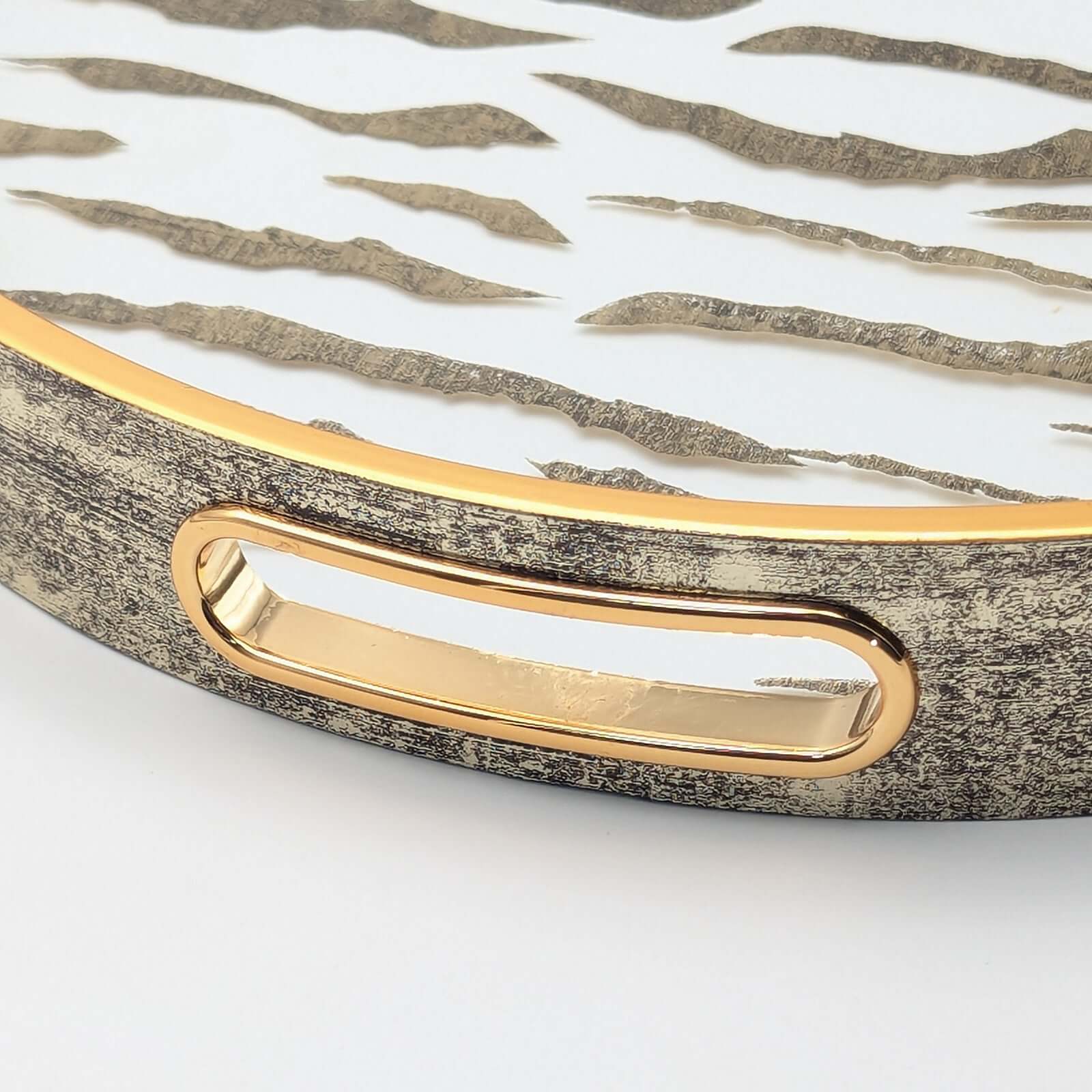 Champagne Gold Glass & Wood Tray Set