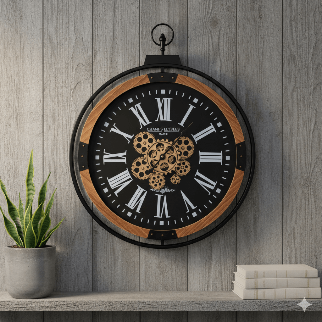Champs Elysees Industrial Gear Wall Clock 74cm - Black