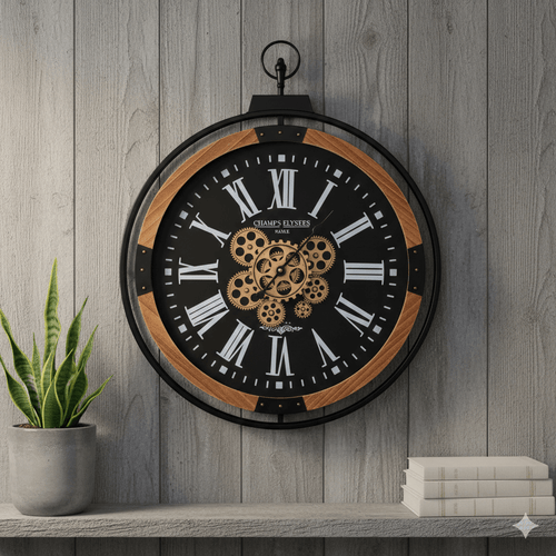 Champs Elysees Industrial Gear Wall Clock 74cm - Black