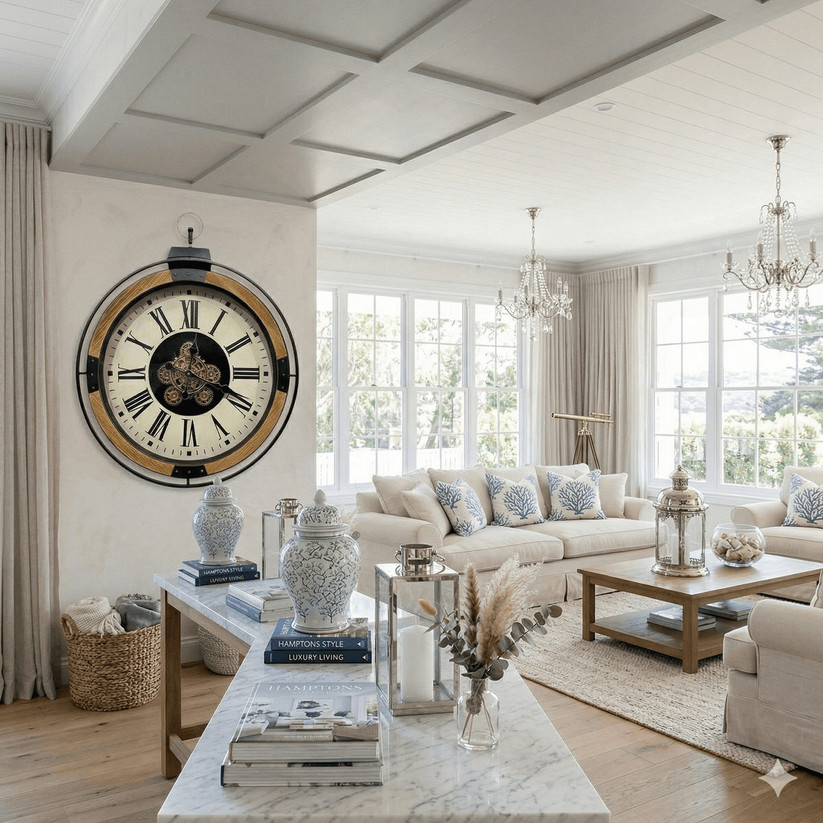 Champs Elysees White Gear Clock 74cm
