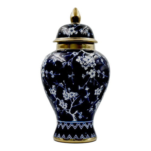 Chic Navy Gold Blossom Ceramic Ginger Jar