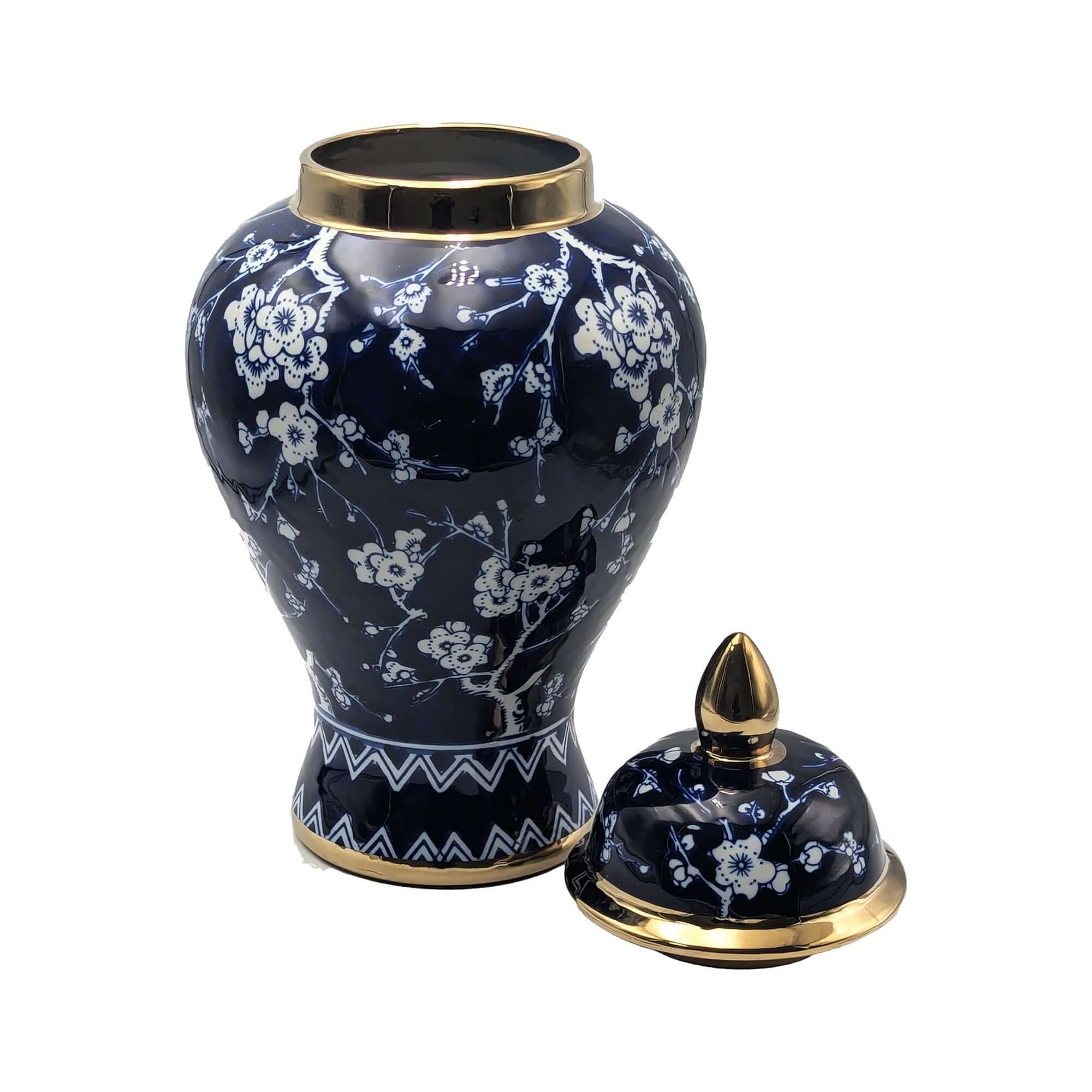 Chic Navy Gold Blossom Ceramic Ginger Jar