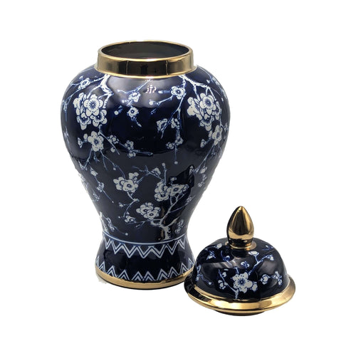 Chic Navy Gold Blossom Ceramic Ginger Jar