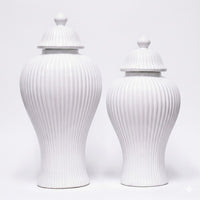 Classic Ribbed White Ceramic Ginger Jar Set
