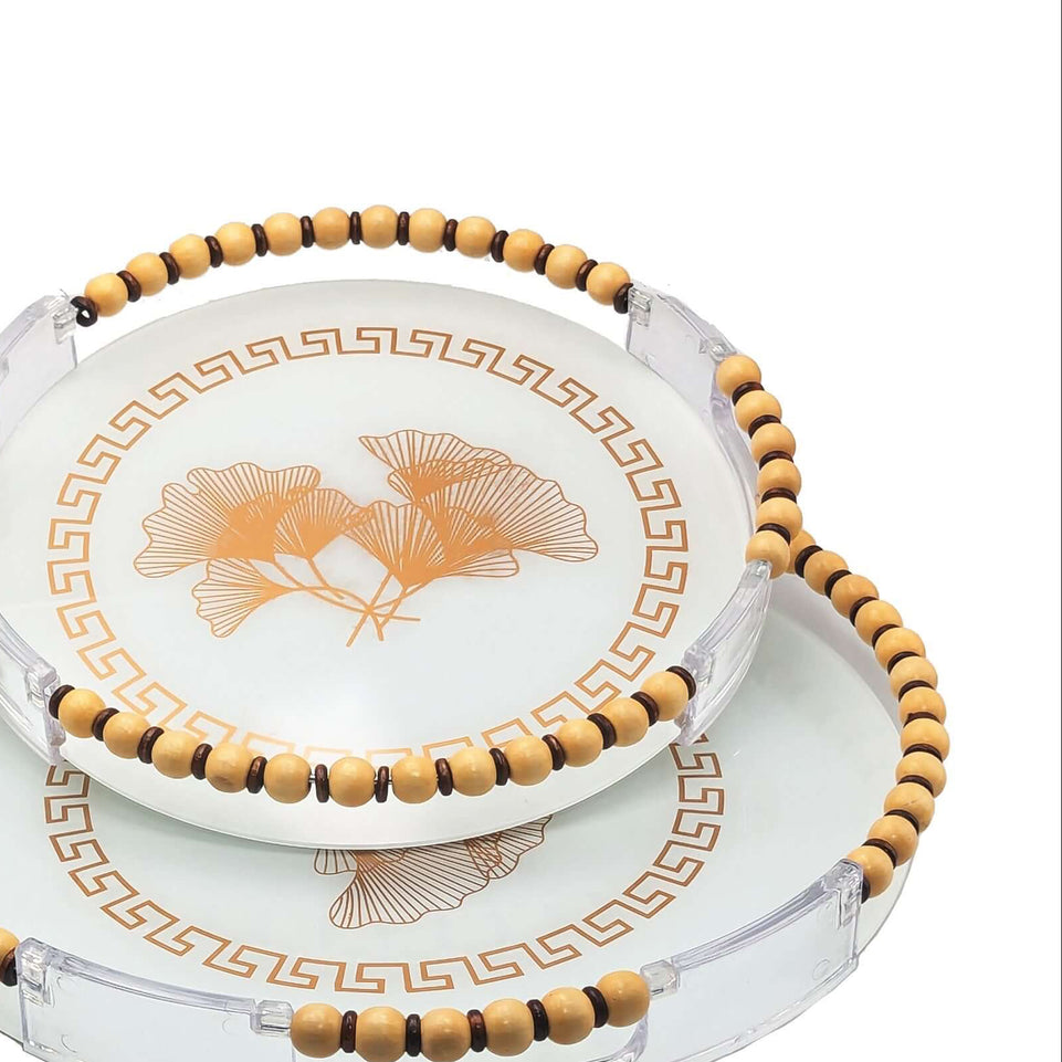 Clear Glass & Wood Round Serving Tray Set