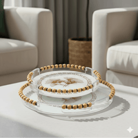 Clear Glass & Wood Round Serving Tray Set