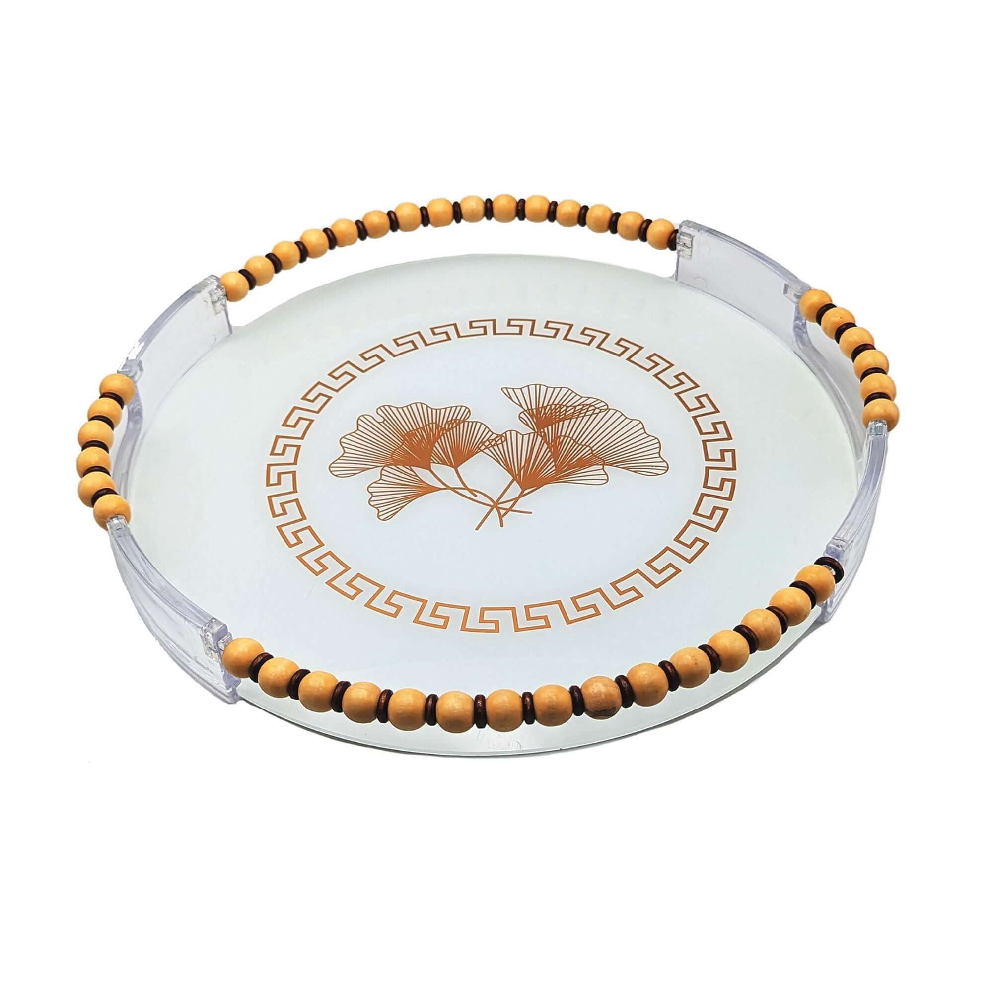Clear Glass & Wood Round Serving Tray Set