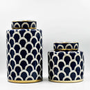 Coastal Navy Gold Scallop Jar SetCeramic,Ceramic Jar,Ceramic Temple Jar,Ginger Jar,Modern Hamptons Style