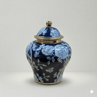 Cobalt Blue & Gold Peony Ginger Jar