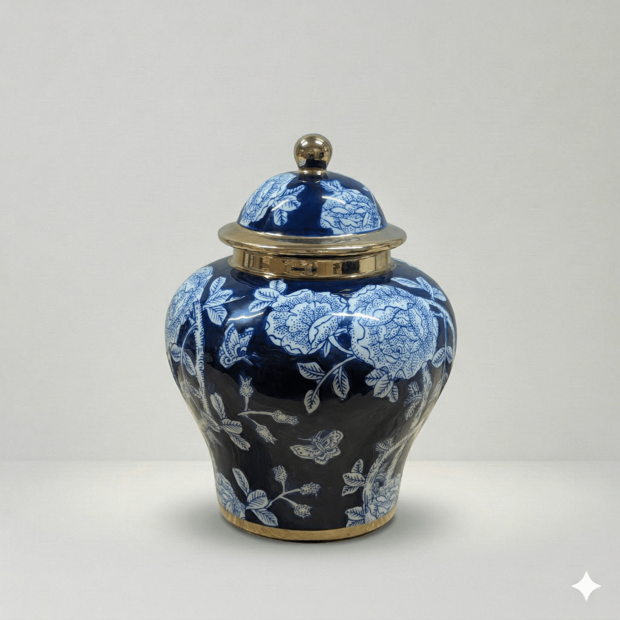 Cobalt Blue & Gold Peony Ginger Jar