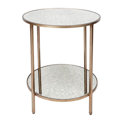 Cocktail Mirrored Side Table Antique Gold Finish