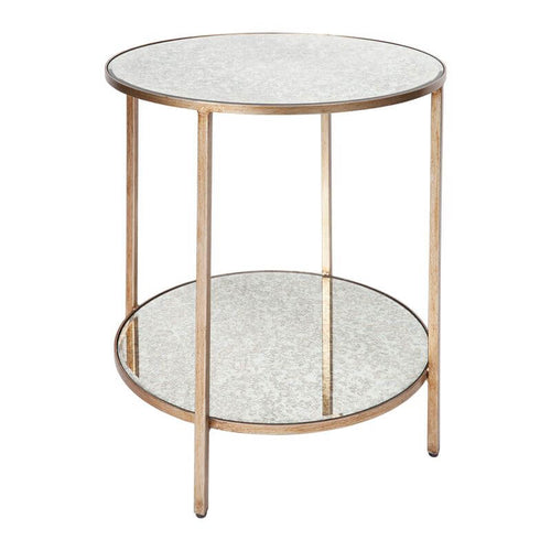 Cocktail Mirrored Side Table Antique Gold Finish