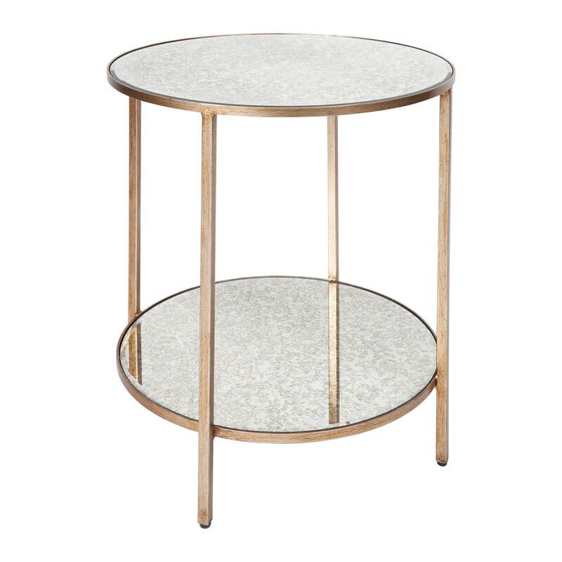 Cocktail Mirrored Side Table Antique Gold Finish