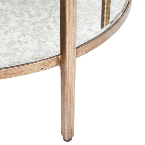 Cocktail Mirrored Side Table Antique Gold Finish