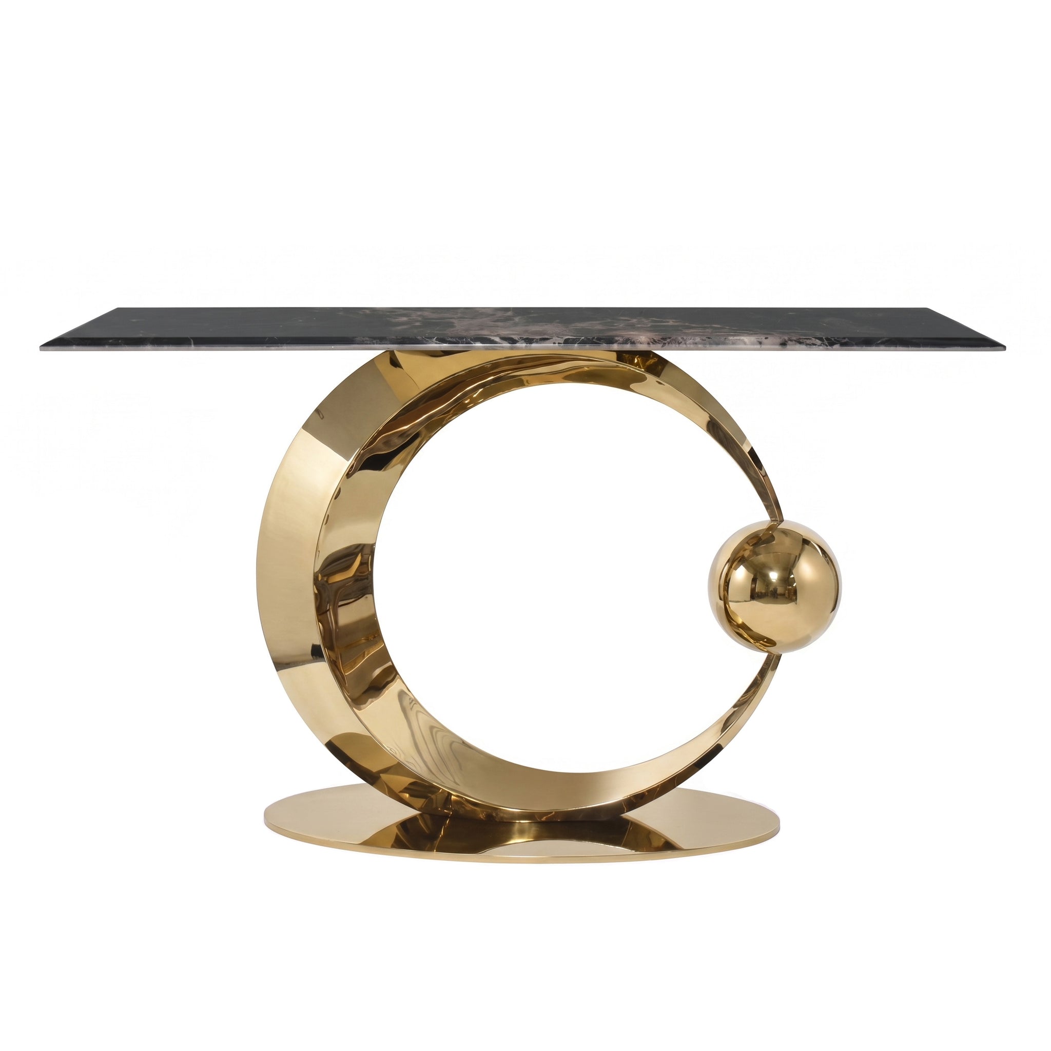 Eclipse Marble and Gold Sculptural Console Table