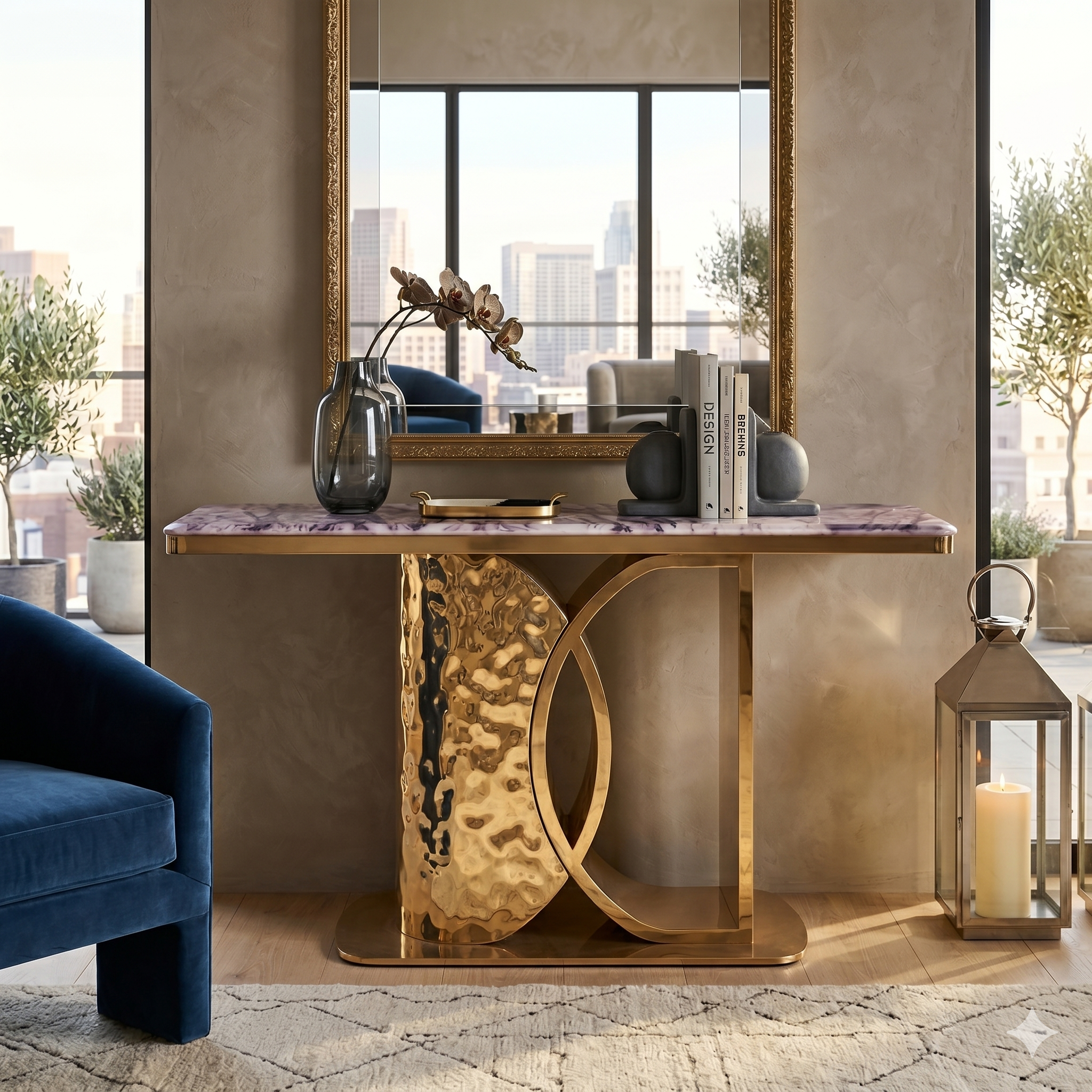 Aurelia Hammered Gold and Marble Console Table