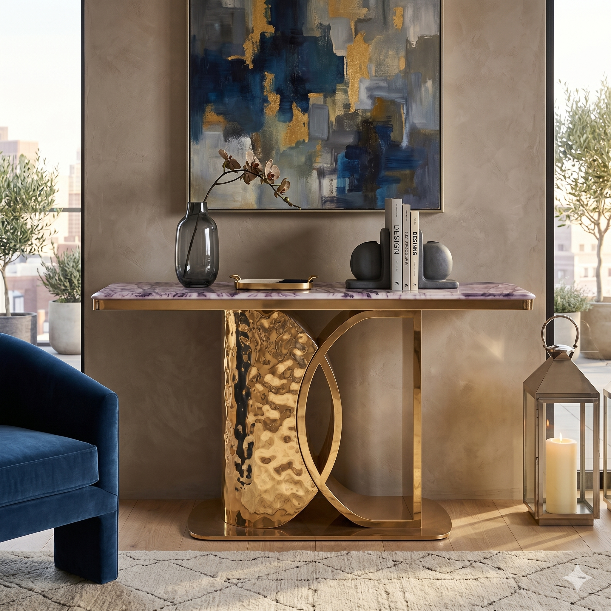 Aurelia Hammered Gold and Marble Console Table