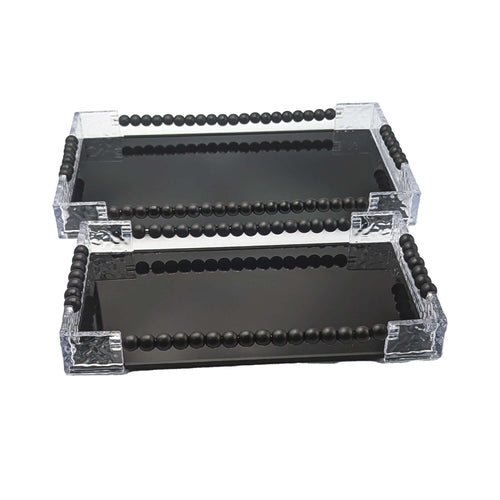 Contemporary Black Glass Serving Tray Set