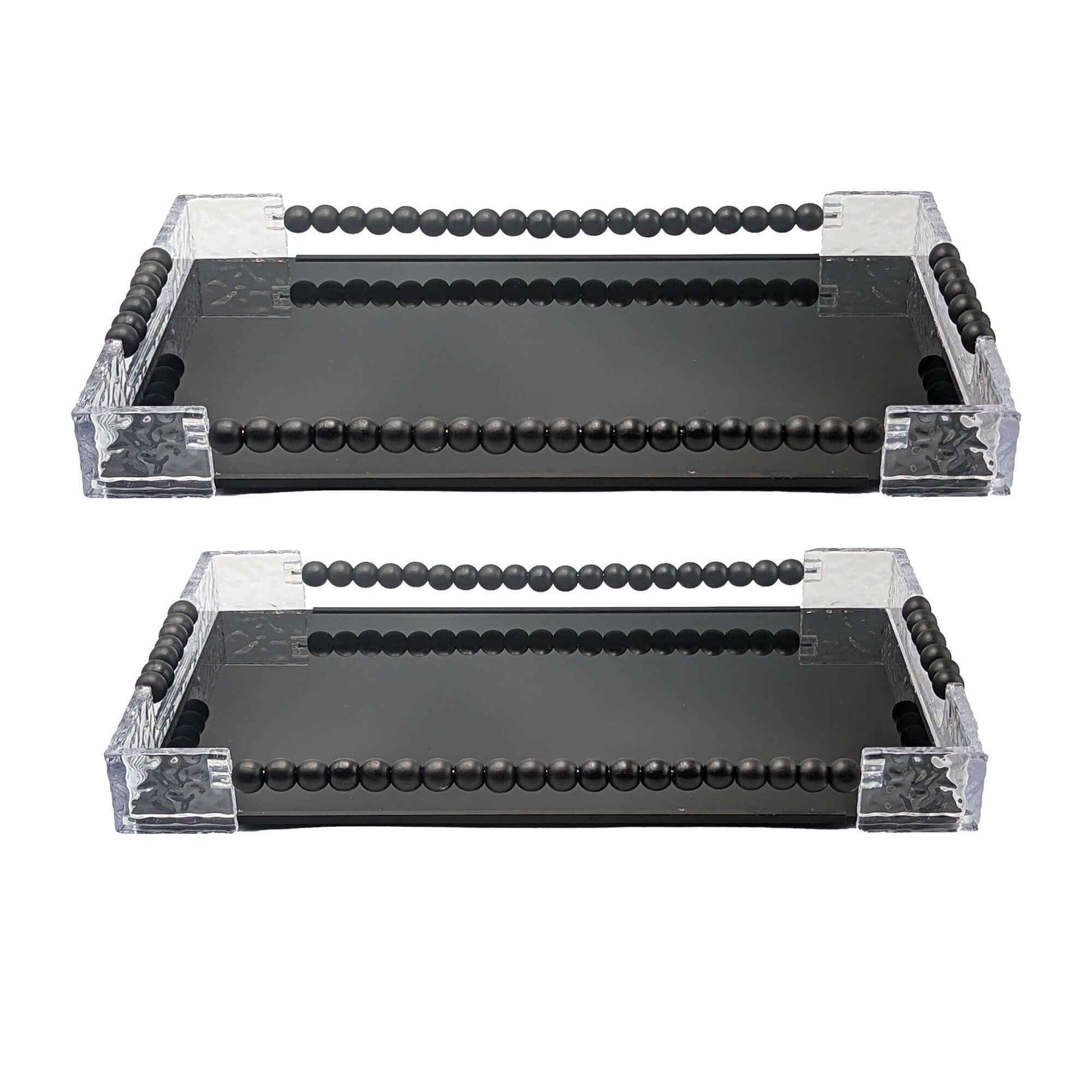 Contemporary Black Glass Serving Tray Set