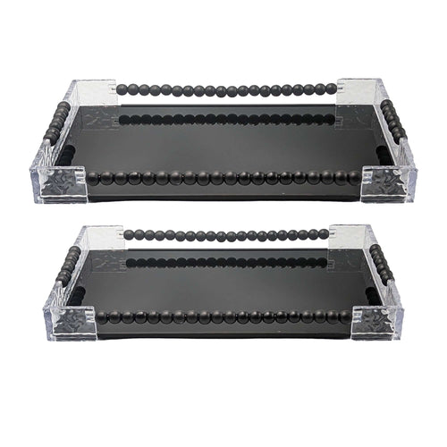 Contemporary Black Glass Serving Tray Set