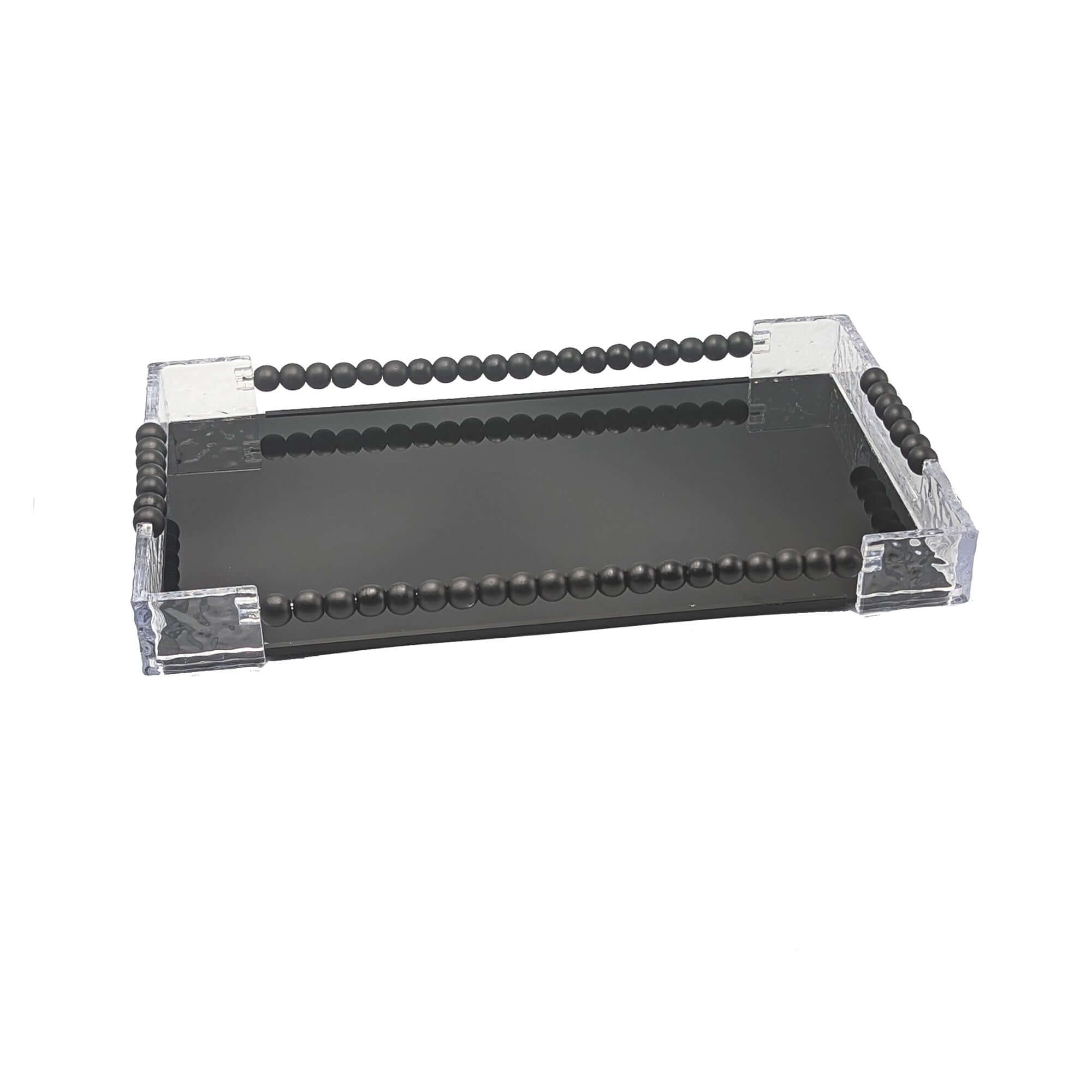 Contemporary Black Glass Serving Tray Set