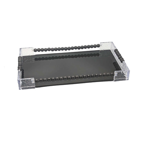 Contemporary Black Glass Serving Tray Set
