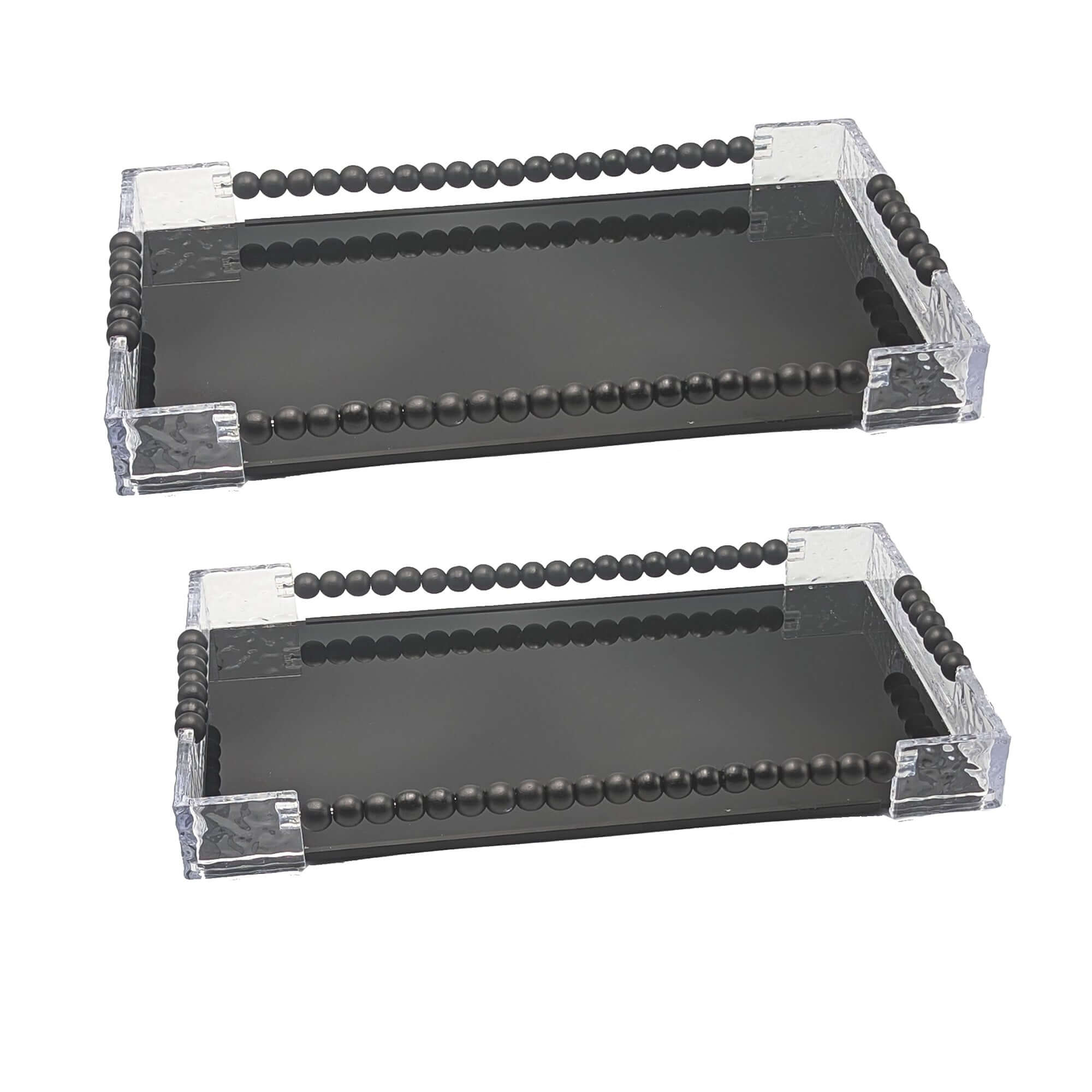 Contemporary Black Glass Serving Tray Set