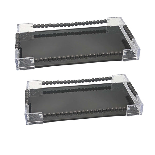 Contemporary Black Glass Serving Tray Set